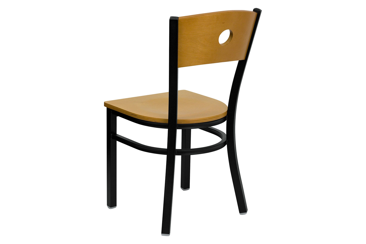 BLNK - HERCULES Series Black Metal Circle Back Restaurant Chair with Natural Wood Back and Seat