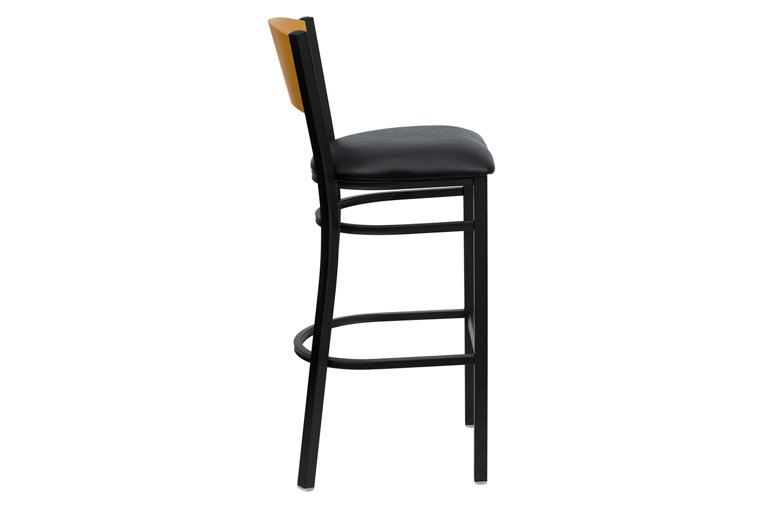 BLNK HERCULES Series Black Metal Circle Back Restaurant Bar Stool with Natural Wood Back and Vinyl Seat - Black