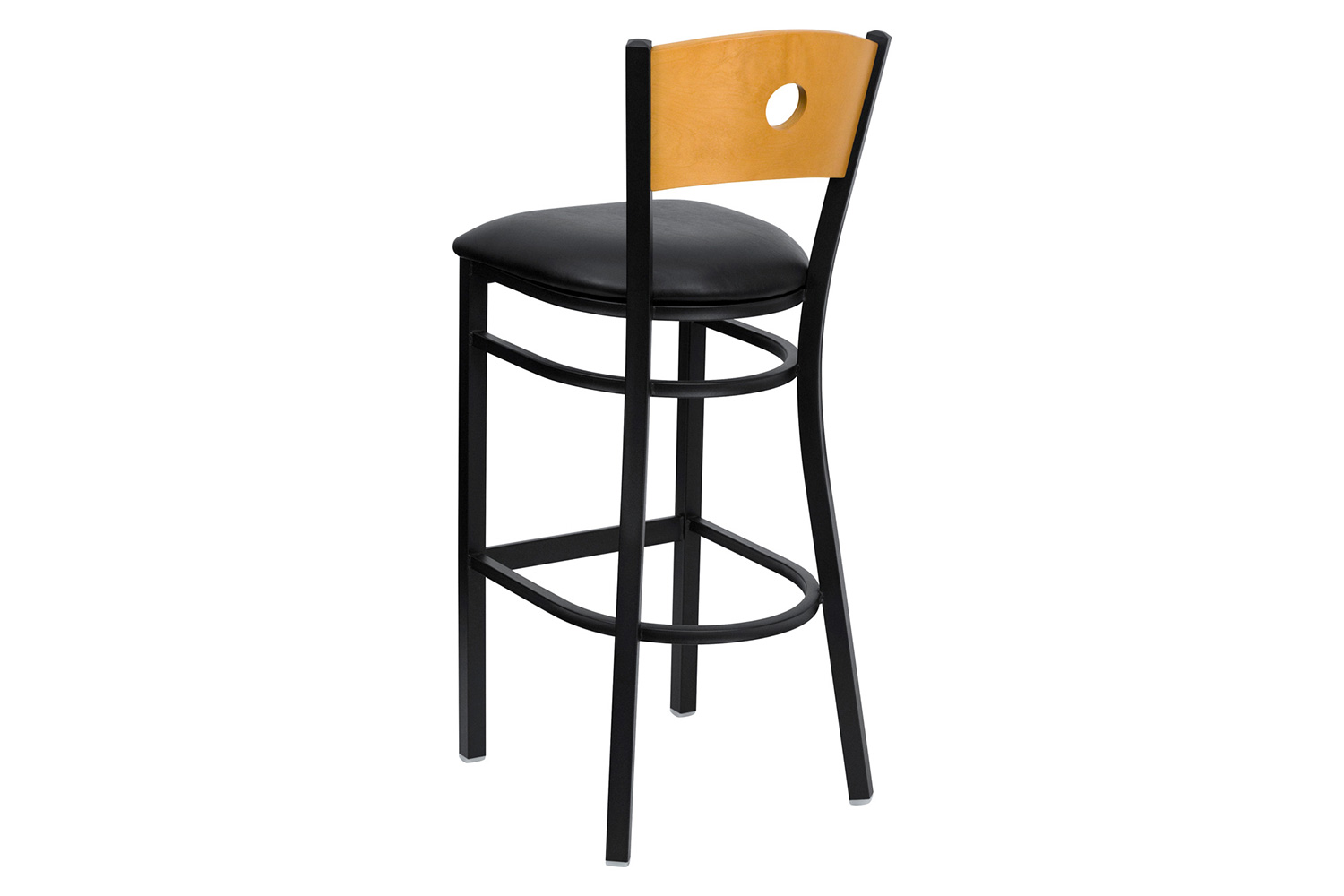 BLNK HERCULES Series Black Metal Circle Back Restaurant Bar Stool with Natural Wood Back and Vinyl Seat - Black