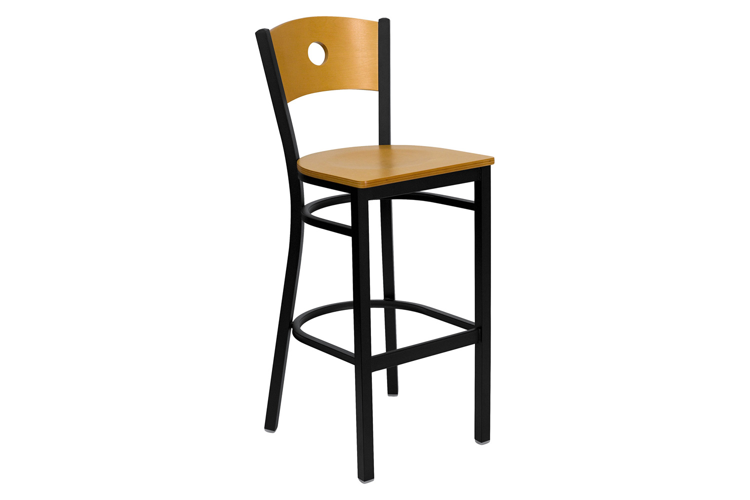 BLNK - HERCULES Series Black Metal Circle Back Restaurant Bar Stool with Natural Wood Back and Seat