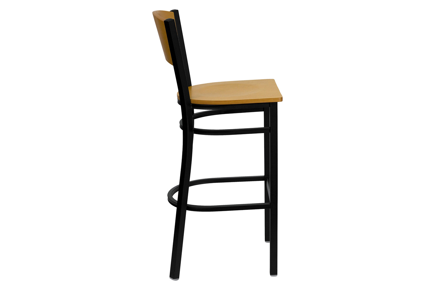 BLNK - HERCULES Series Black Metal Circle Back Restaurant Bar Stool with Natural Wood Back and Seat