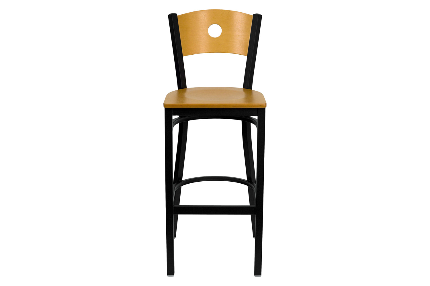 BLNK - HERCULES Series Black Metal Circle Back Restaurant Bar Stool with Natural Wood Back and Seat