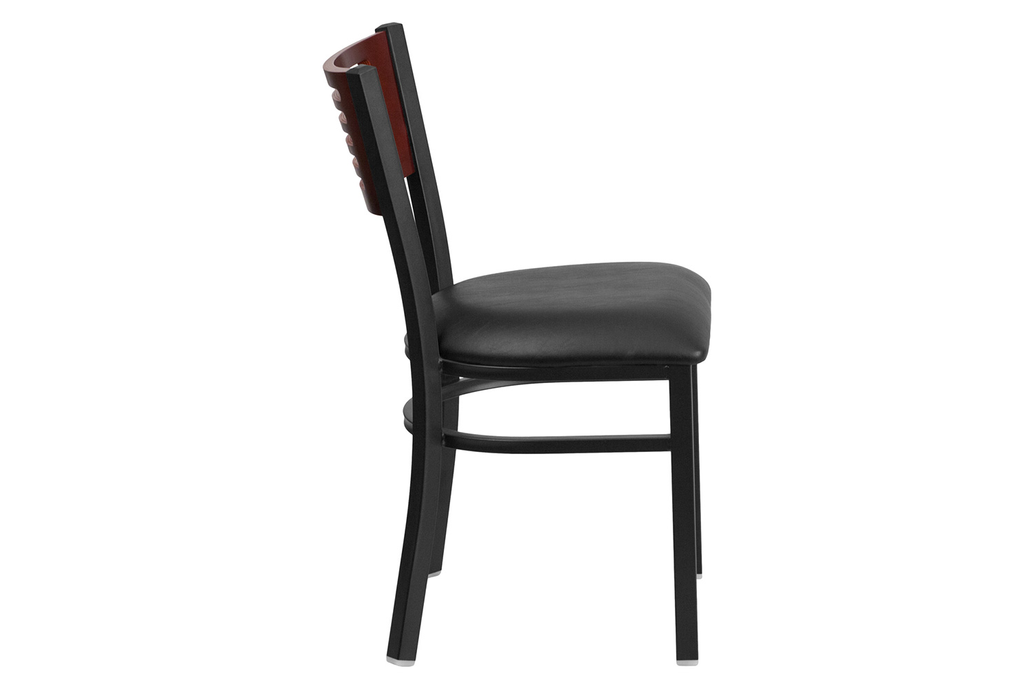 BLNK HERCULES Series Black Metal Slat Back Restaurant Chair with Mahogany Wood Back and Vinyl Seat - Black