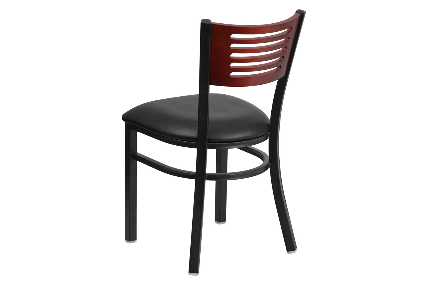 BLNK HERCULES Series Black Metal Slat Back Restaurant Chair with Mahogany Wood Back and Vinyl Seat - Black