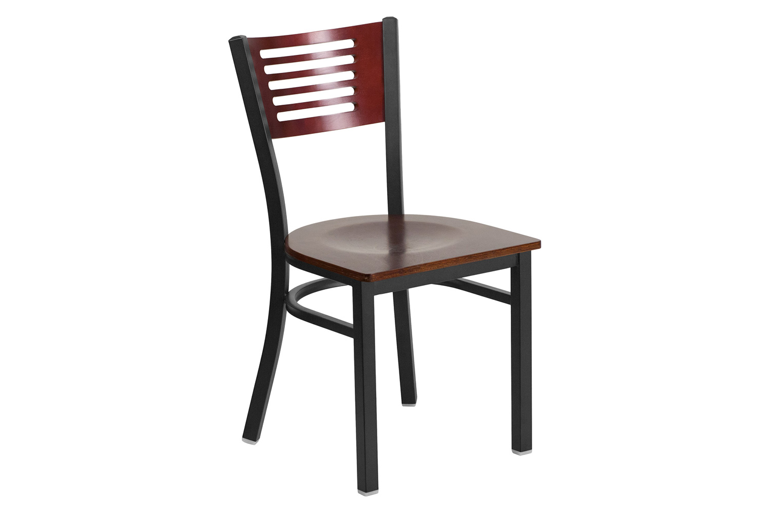 BLNK HERCULES Series Black Metal Slat Back Restaurant Chair with Wood Back and Seat