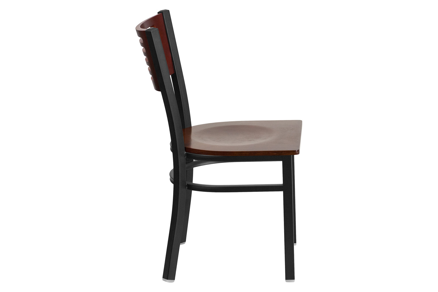 BLNK HERCULES Series Black Metal Slat Back Restaurant Chair with Wood Back and Seat - Mahogany