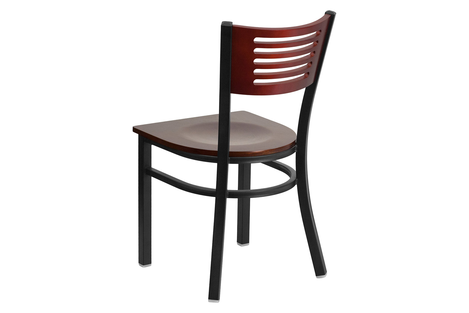 BLNK HERCULES Series Black Metal Slat Back Restaurant Chair with Wood Back and Seat - Mahogany