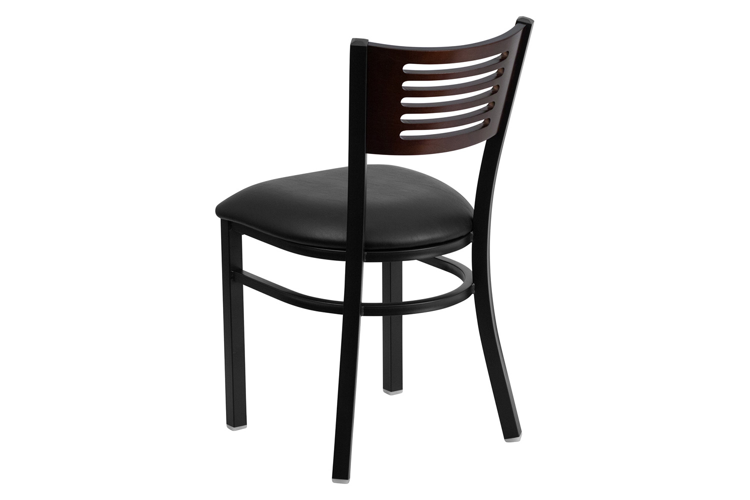 BLNK HERCULES Series Black Metal Slat Back Restaurant Chair with Walnut Wood Back and Vinyl Seat - Black