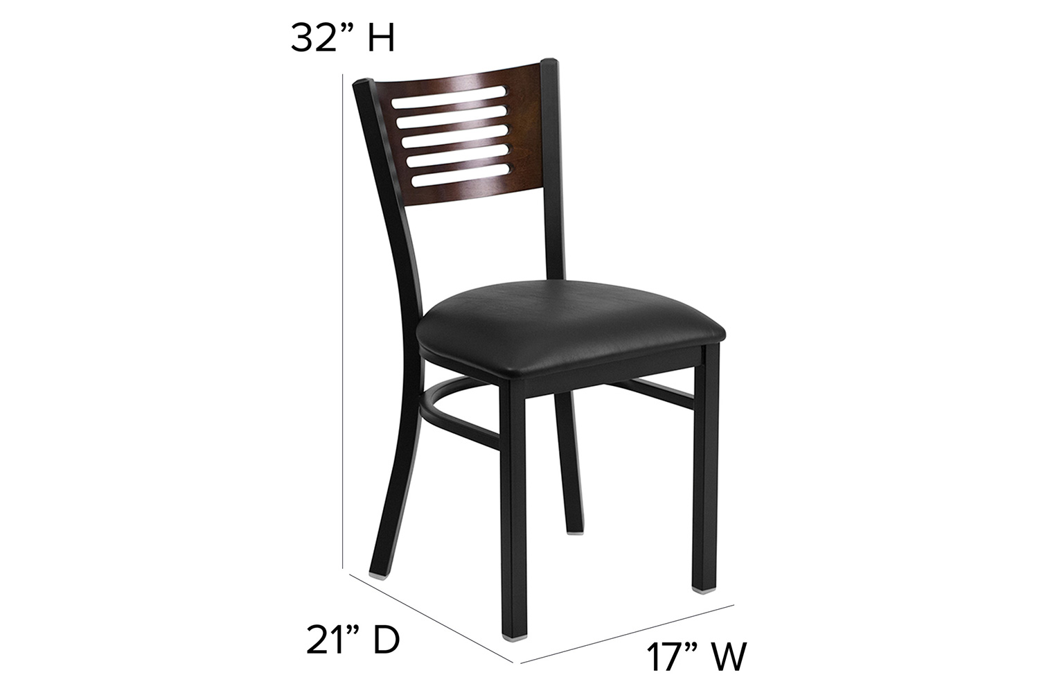 BLNK HERCULES Series Black Metal Slat Back Restaurant Chair with Walnut Wood Back and Vinyl Seat - Black