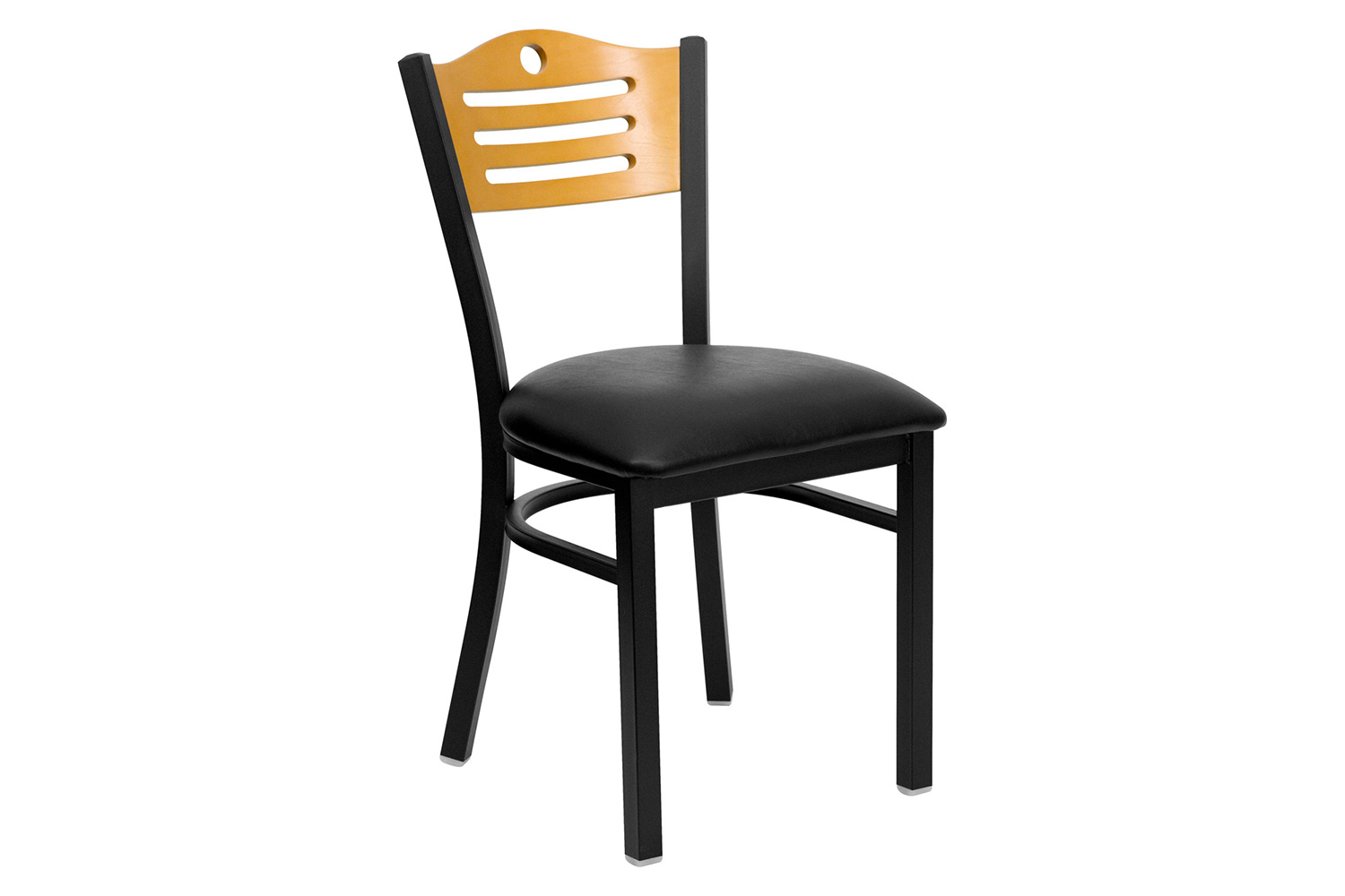 BLNK HERCULES Series Black Metal Slat Back Restaurant Chair with Natural Wood Back and Vinyl Seat - Black