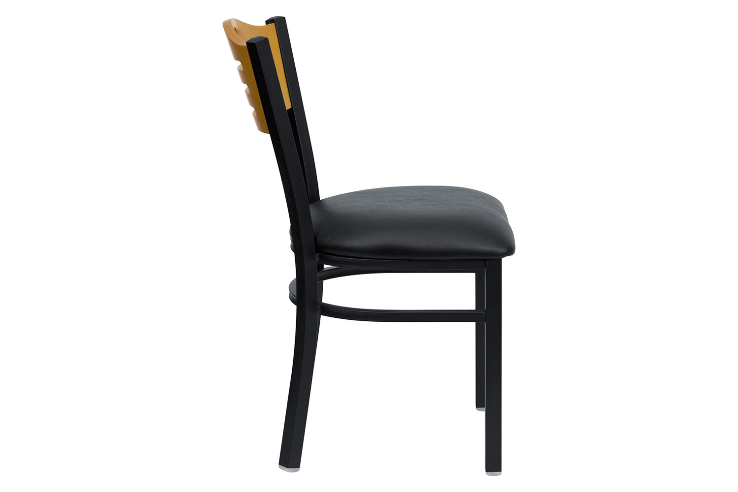 BLNK HERCULES Series Black Metal Slat Back Restaurant Chair with Natural Wood Back and Vinyl Seat - Black