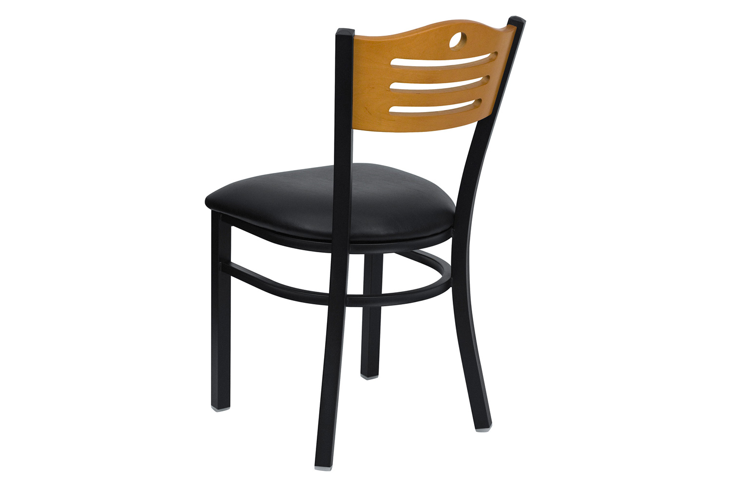 BLNK HERCULES Series Black Metal Slat Back Restaurant Chair with Natural Wood Back and Vinyl Seat - Black