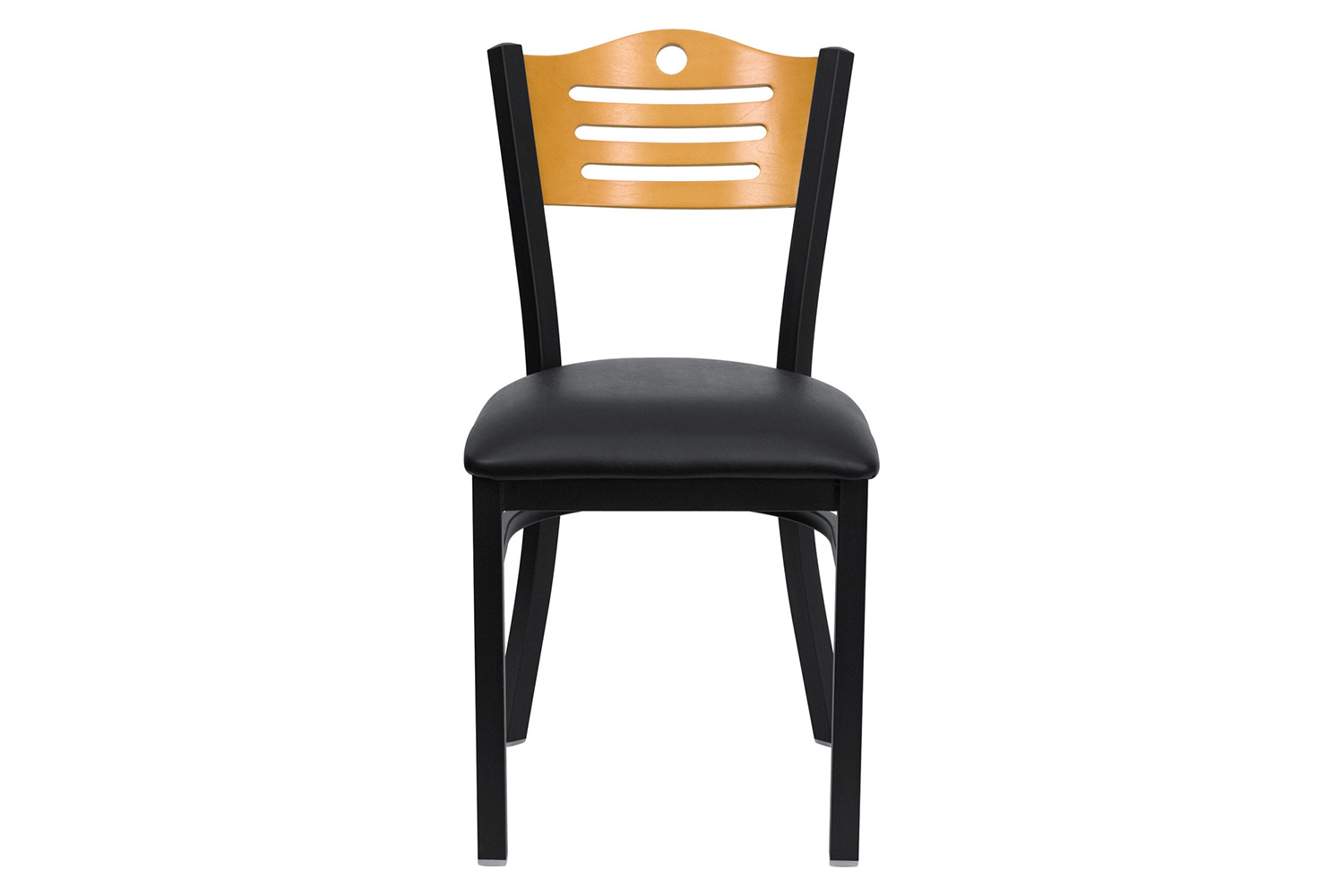 BLNK HERCULES Series Black Metal Slat Back Restaurant Chair with Natural Wood Back and Vinyl Seat - Black