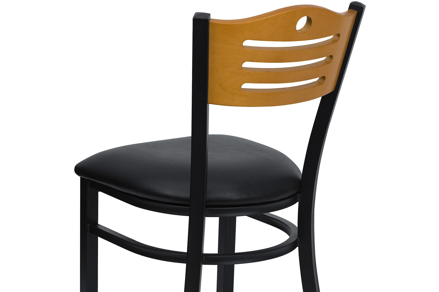 BLNK HERCULES Series Black Metal Slat Back Restaurant Chair with Natural Wood Back and Vinyl Seat - Black