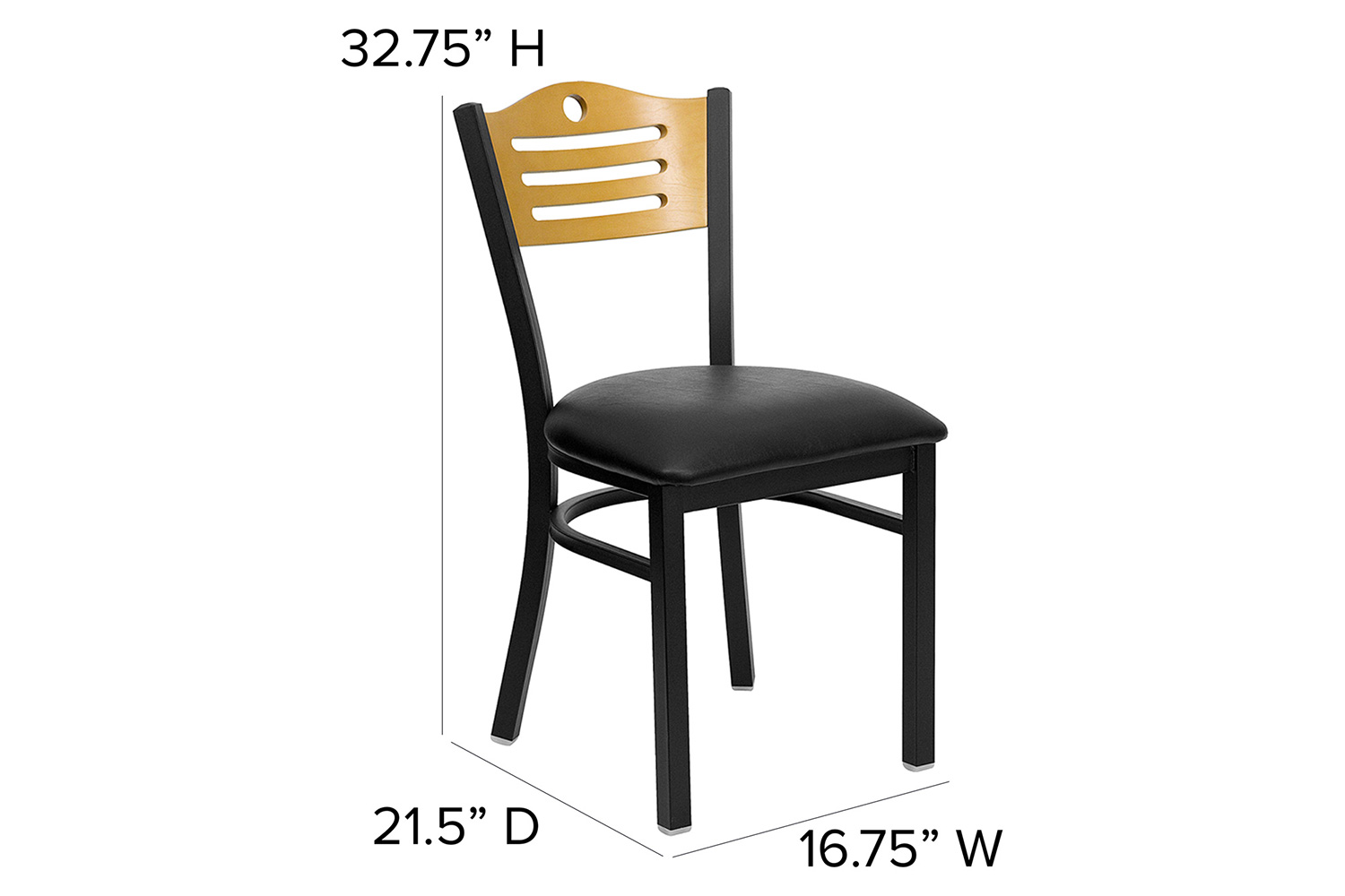 BLNK HERCULES Series Black Metal Slat Back Restaurant Chair with Natural Wood Back and Vinyl Seat - Black