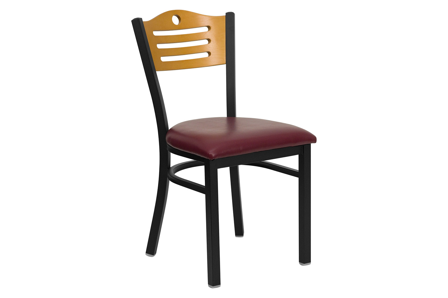 BLNK HERCULES Series Black Metal Slat Back Restaurant Chair with Natural Wood Back and Vinyl Seat