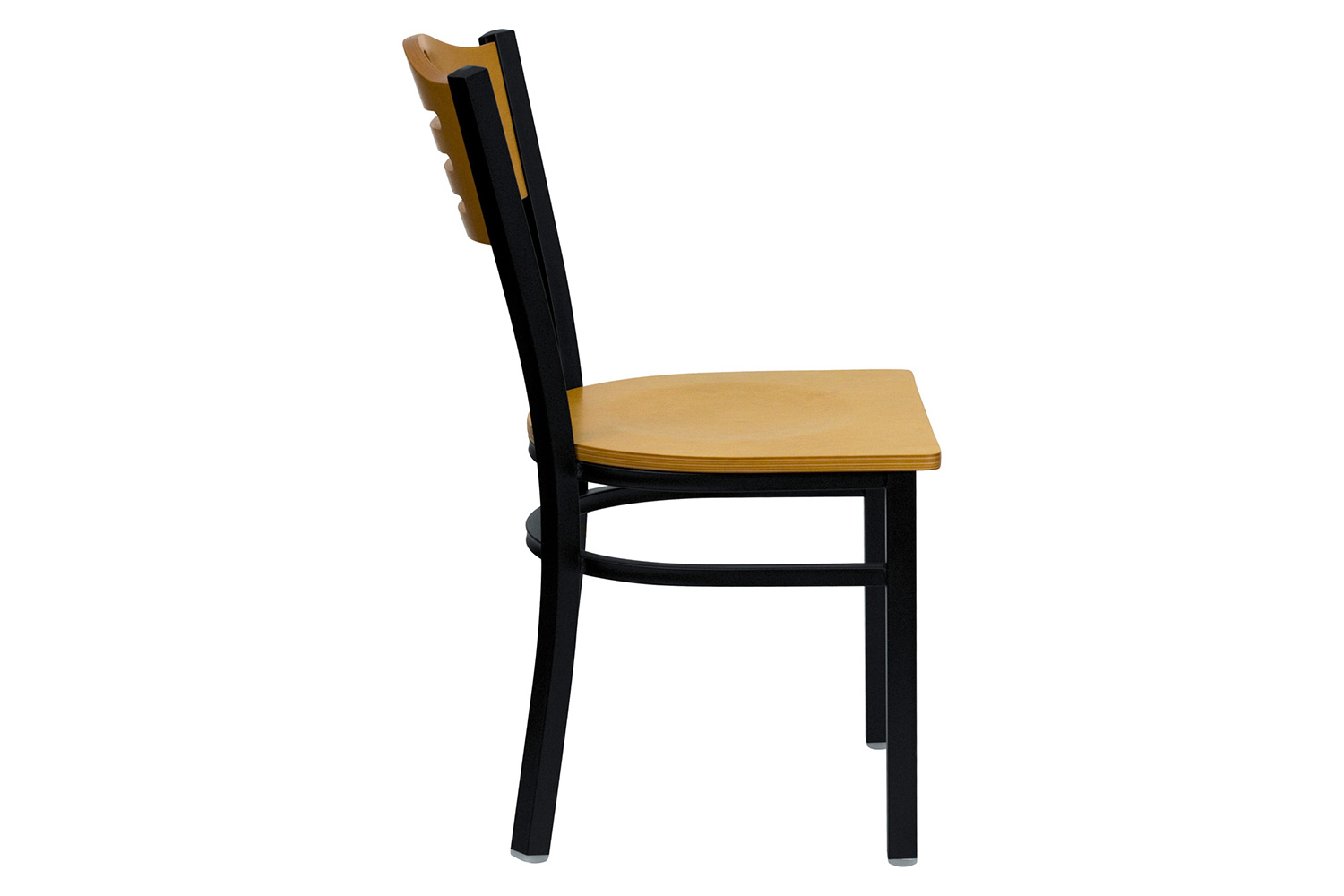 BLNK HERCULES Series Black Metal Slat Back Restaurant Chair with Wood Back and Seat - Natural