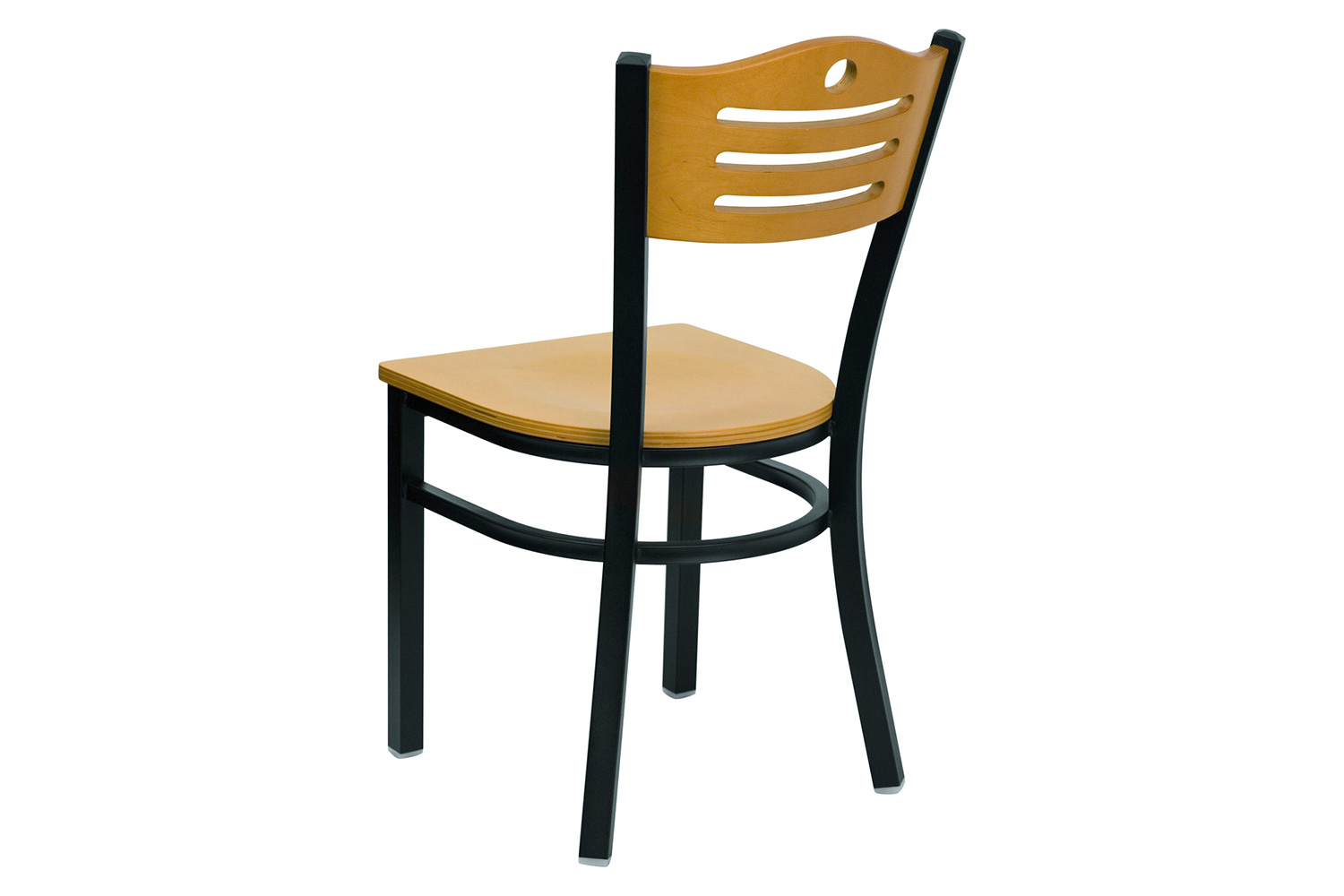 BLNK HERCULES Series Black Metal Slat Back Restaurant Chair with Wood Back and Seat - Natural