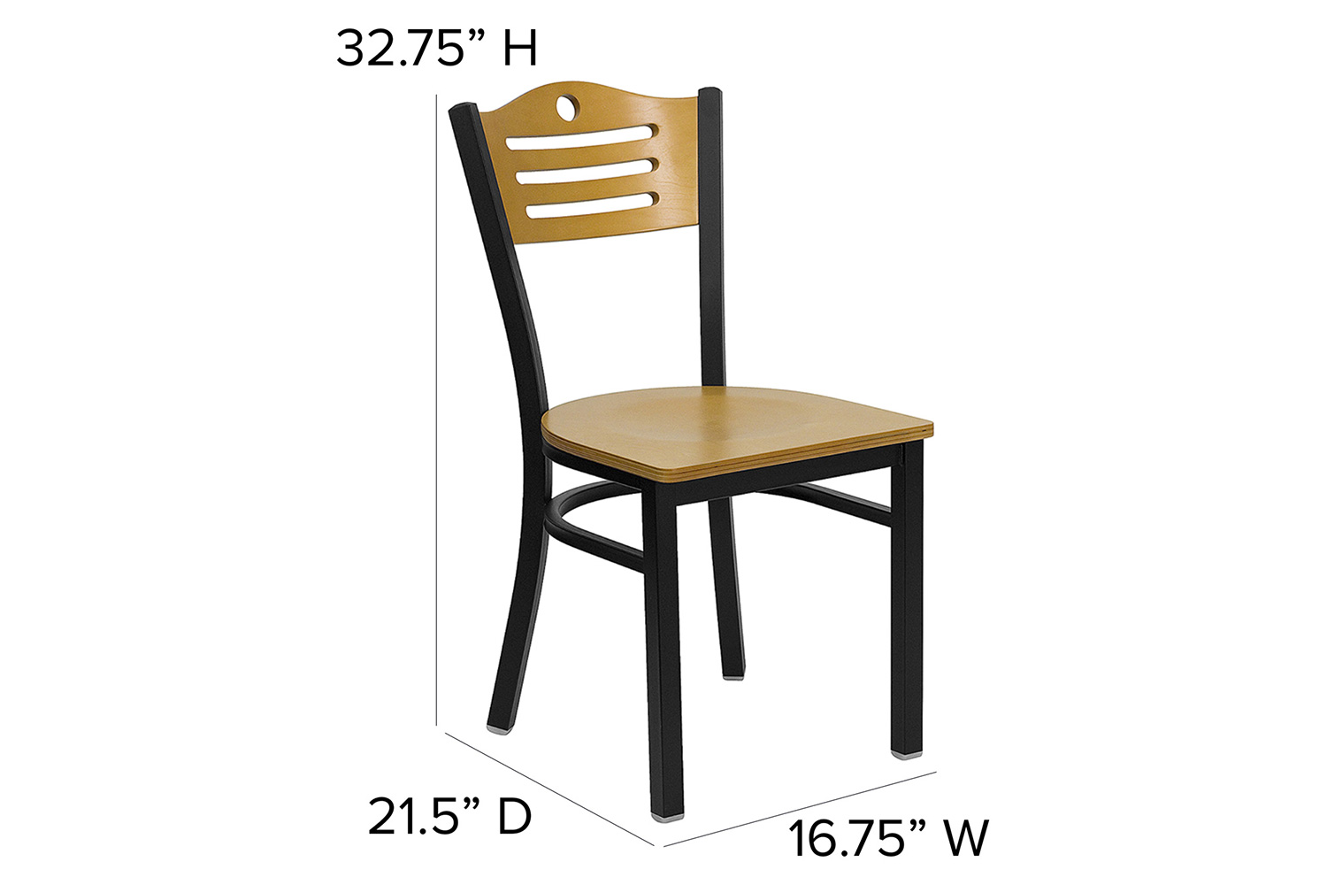 BLNK HERCULES Series Black Metal Slat Back Restaurant Chair with Wood Back and Seat - Natural