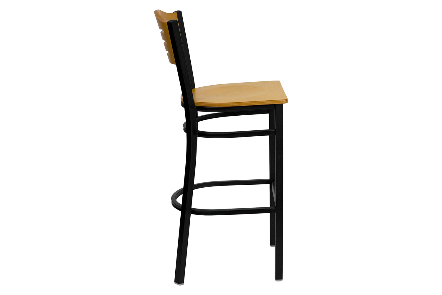 BLNK - HERCULES Series Black Metal Slat Back Restaurant Bar Stool with Natural Wood Back and Seat