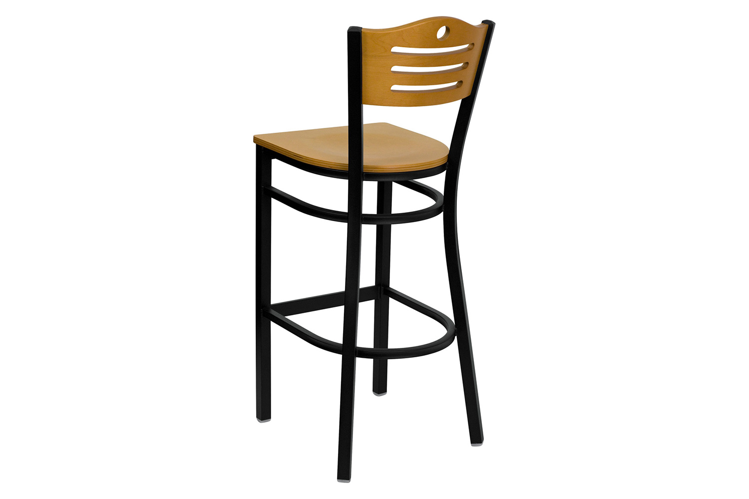 BLNK - HERCULES Series Black Metal Slat Back Restaurant Bar Stool with Natural Wood Back and Seat