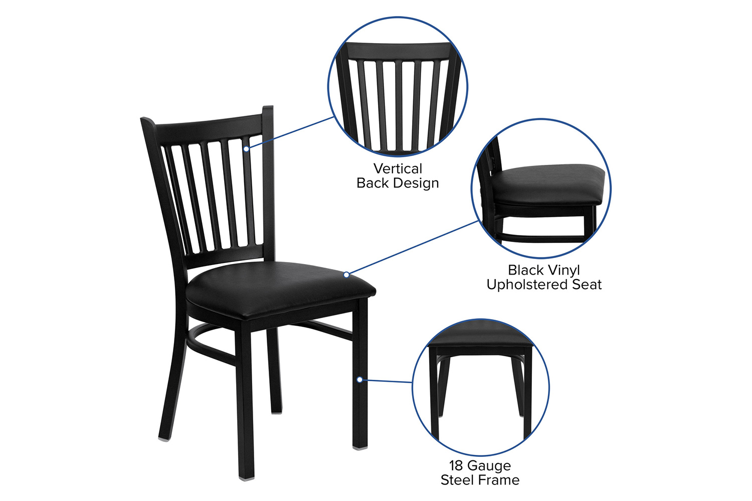 BLNK HERCULES Series Black Metal Vertical Back Restaurant Chair with Vinyl Seat - Black