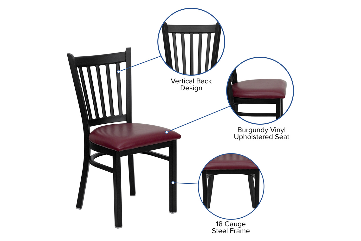 BLNK HERCULES Series Black Metal Vertical Back Restaurant Chair with Vinyl Seat - Burgundy