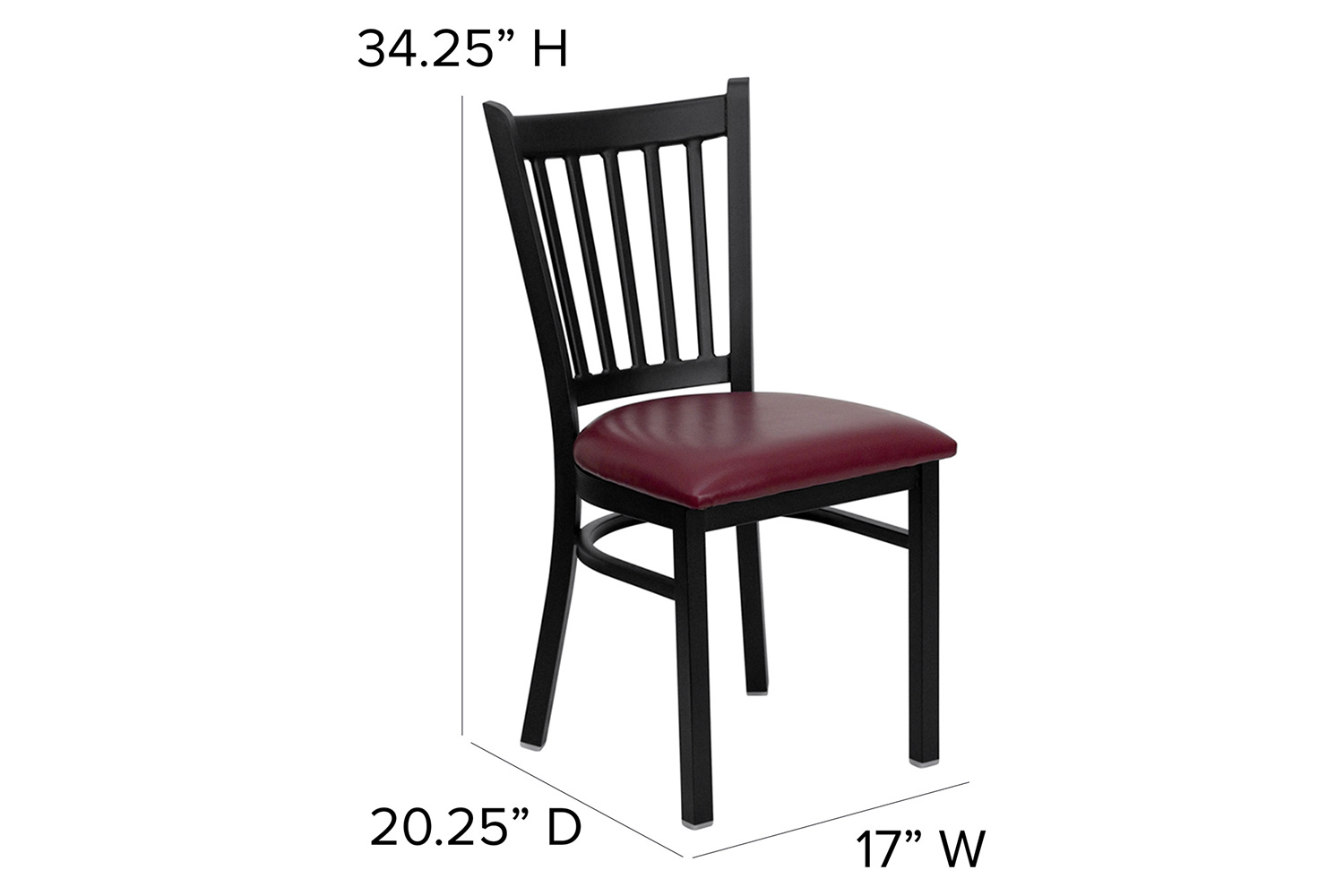 BLNK HERCULES Series Black Metal Vertical Back Restaurant Chair with Vinyl Seat - Burgundy