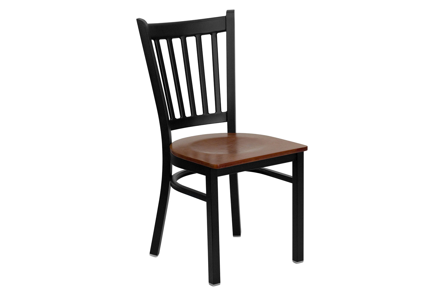 BLNK HERCULES Series Black Metal Vertical Back Restaurant Chair with Wood Seat - Cherry