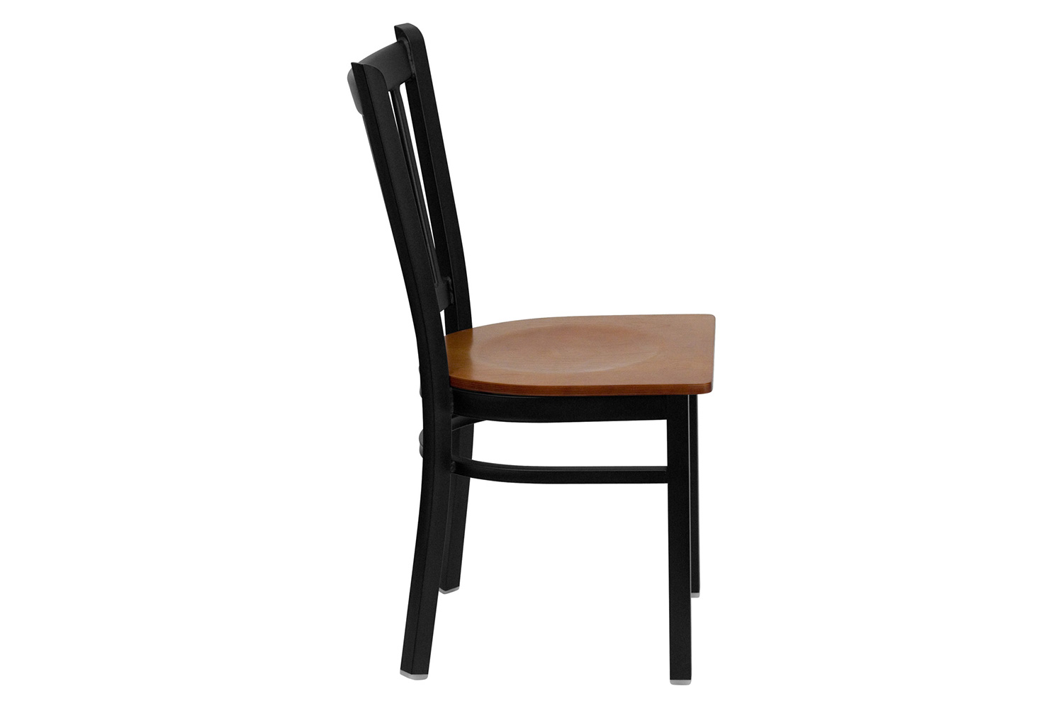 BLNK HERCULES Series Black Metal Vertical Back Restaurant Chair with Wood Seat - Cherry