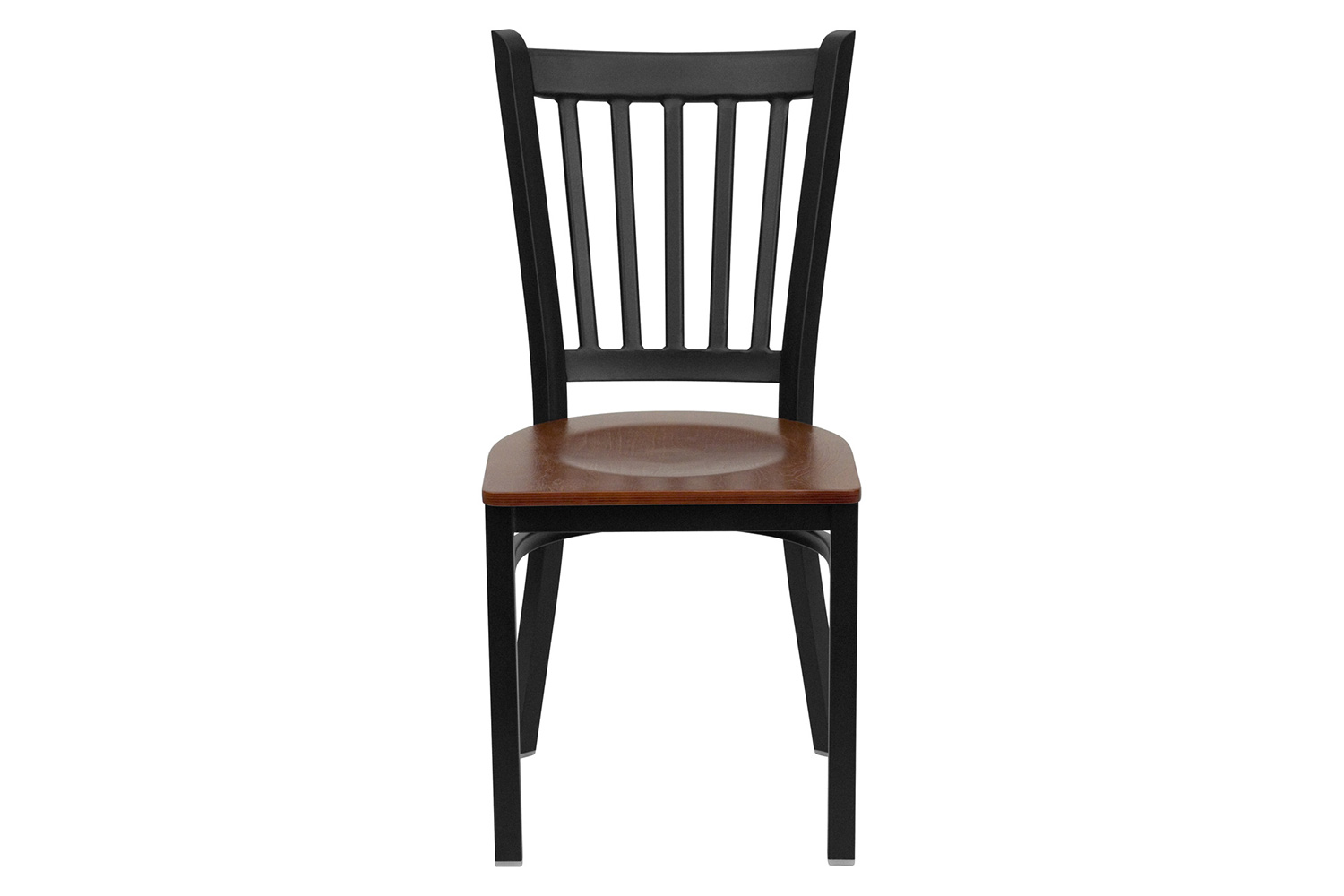 BLNK HERCULES Series Black Metal Vertical Back Restaurant Chair with Wood Seat - Cherry