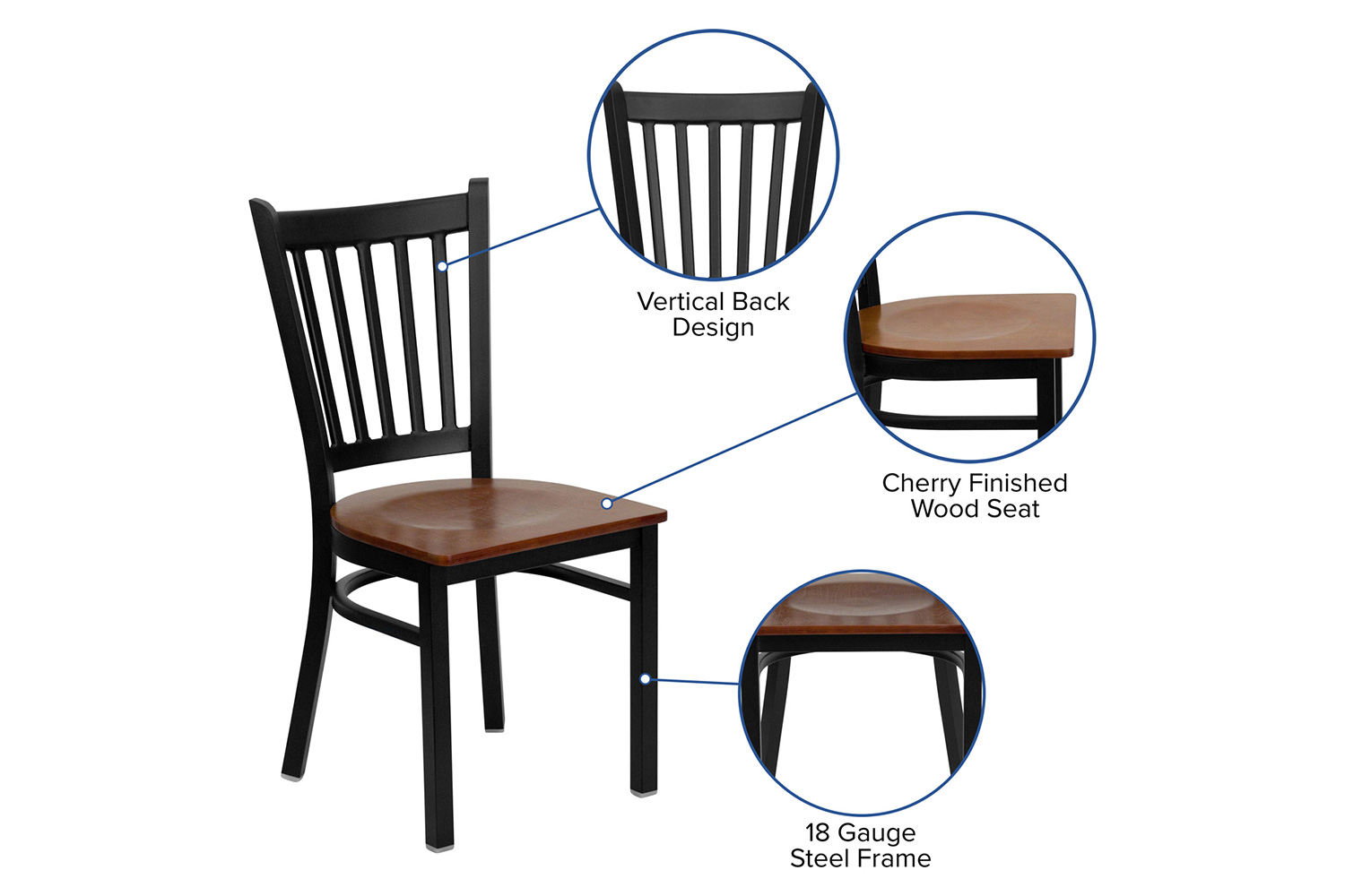 BLNK HERCULES Series Black Metal Vertical Back Restaurant Chair with Wood Seat - Cherry