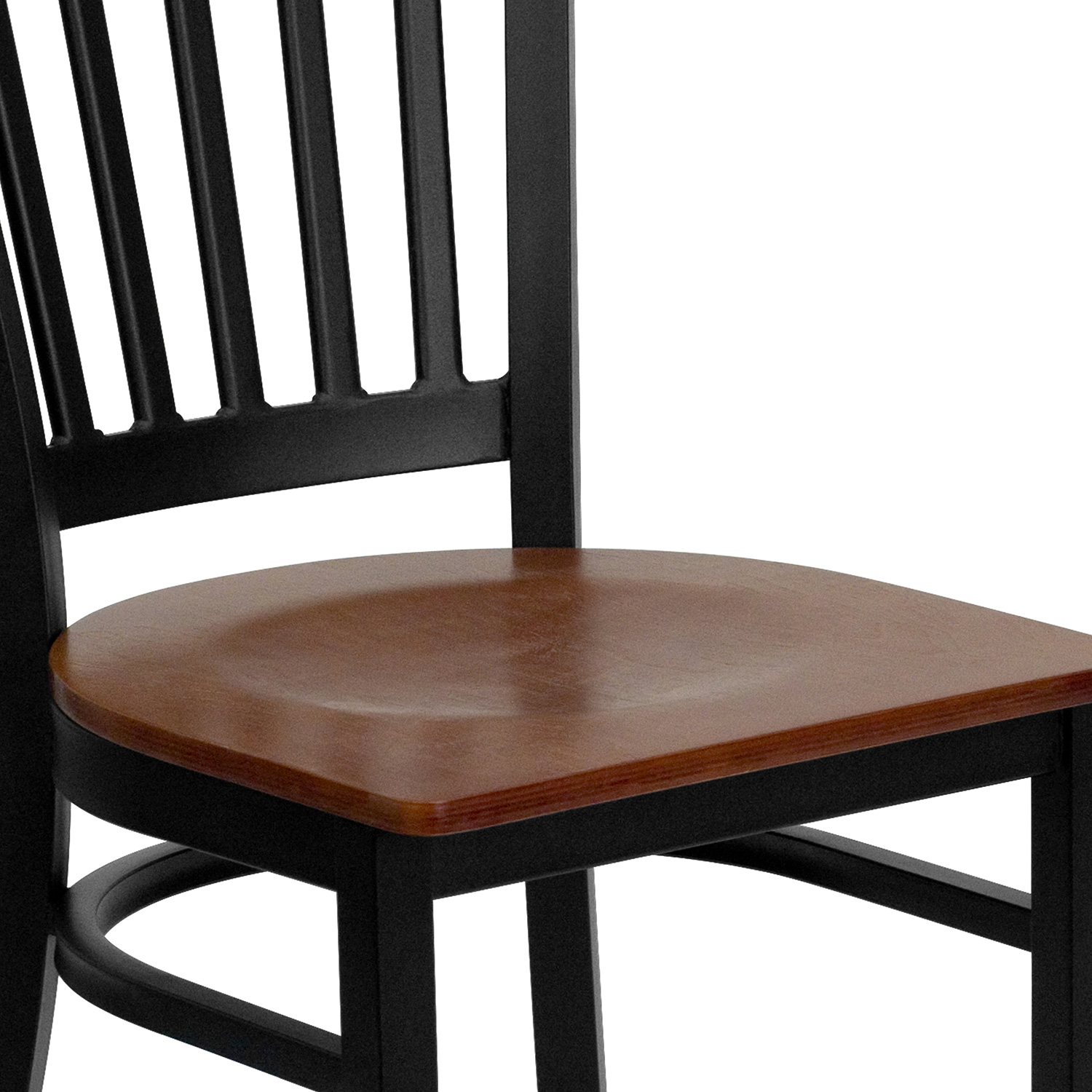 BLNK HERCULES Series Black Metal Vertical Back Restaurant Chair with Wood Seat - Cherry