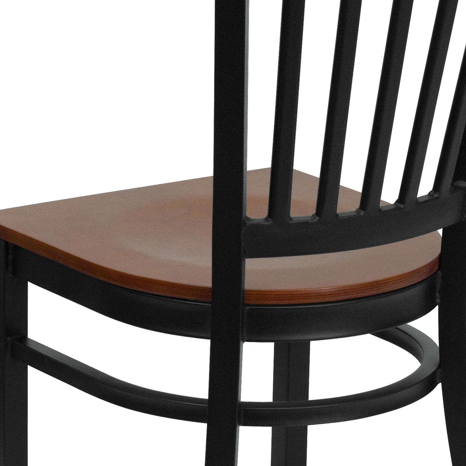 BLNK HERCULES Series Black Metal Vertical Back Restaurant Chair with Wood Seat - Cherry