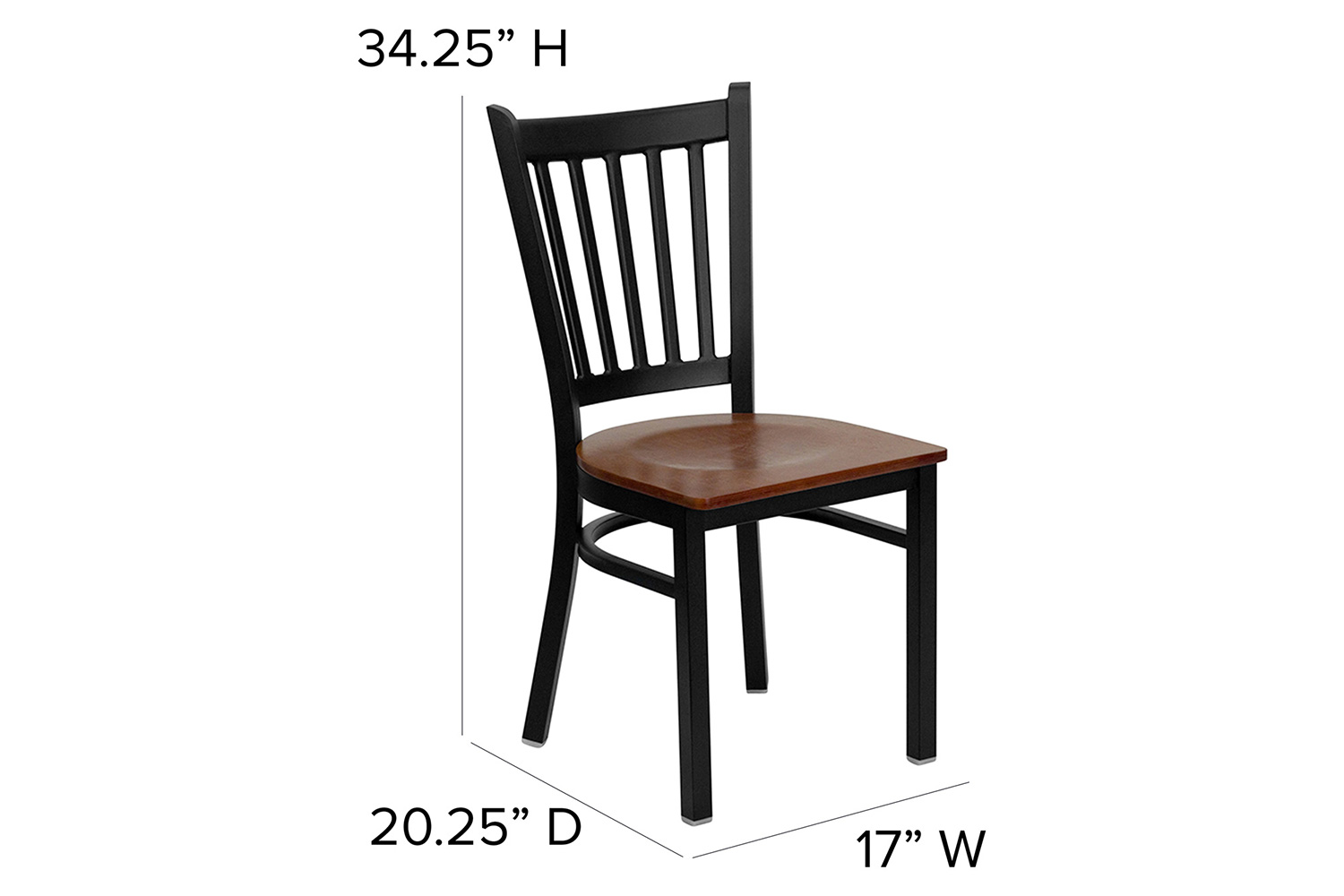 BLNK HERCULES Series Black Metal Vertical Back Restaurant Chair with Wood Seat - Cherry