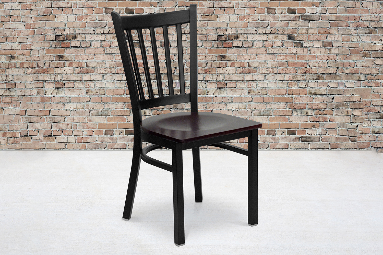 BLNK HERCULES Series Black Metal Vertical Back Restaurant Chair with Wood Seat