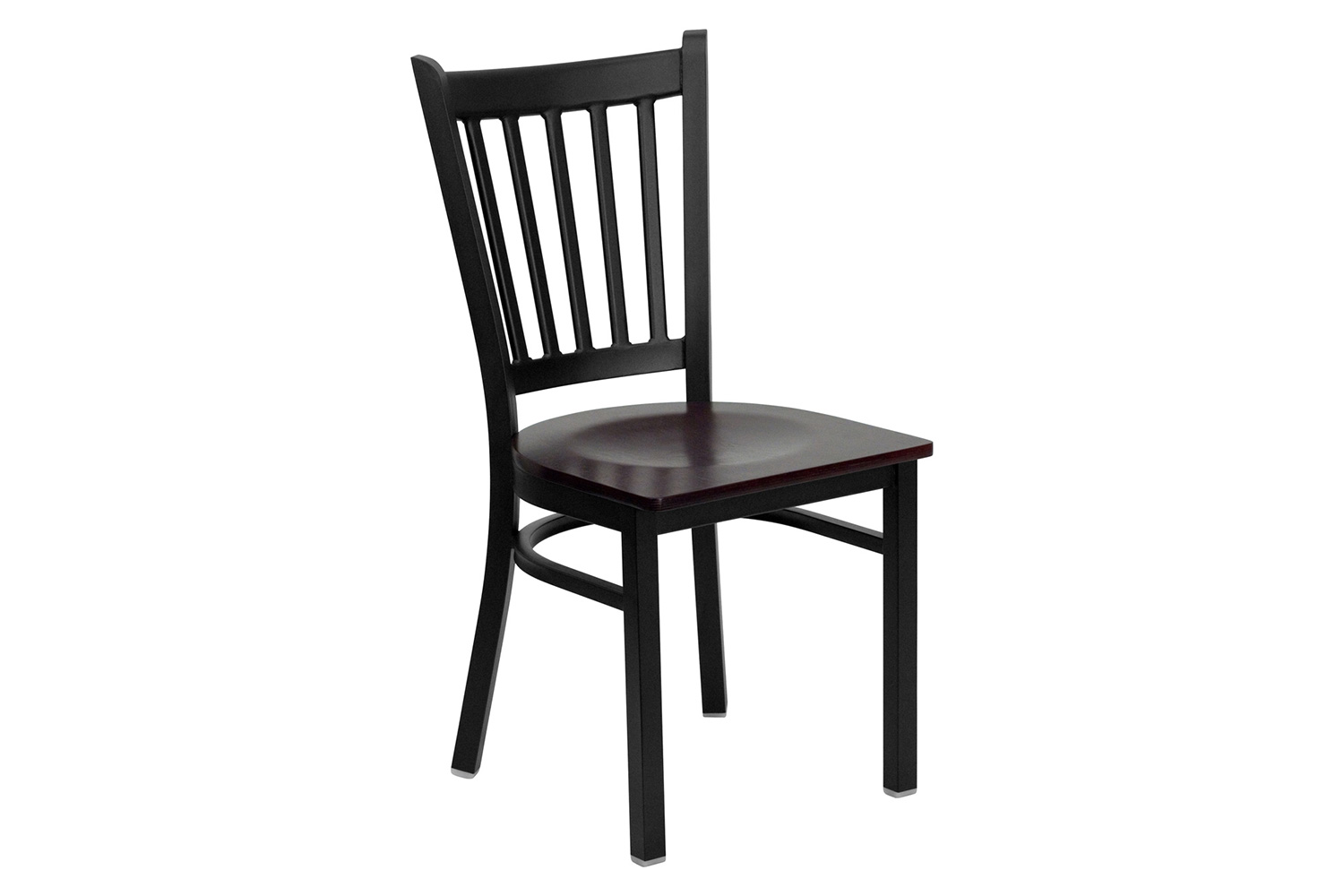 BLNK HERCULES Series Black Metal Vertical Back Restaurant Chair with Wood Seat - Mahogany