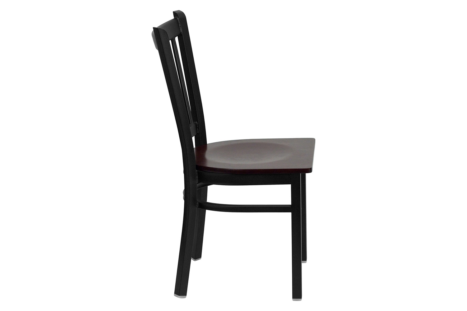 BLNK HERCULES Series Black Metal Vertical Back Restaurant Chair with Wood Seat - Mahogany