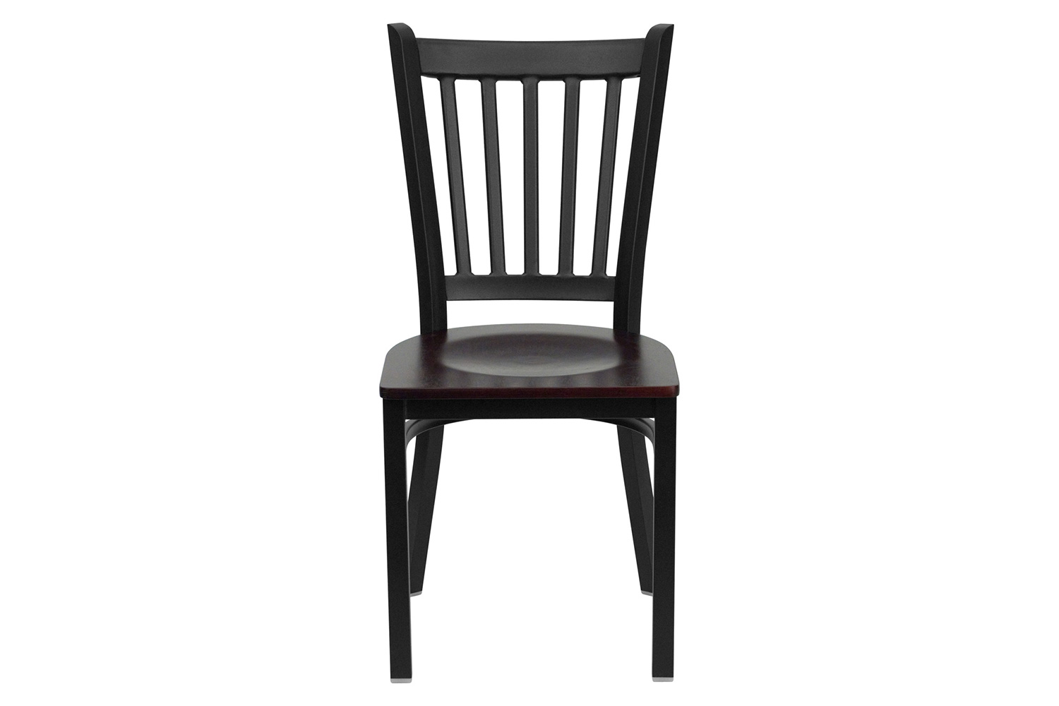 BLNK HERCULES Series Black Metal Vertical Back Restaurant Chair with Wood Seat - Mahogany