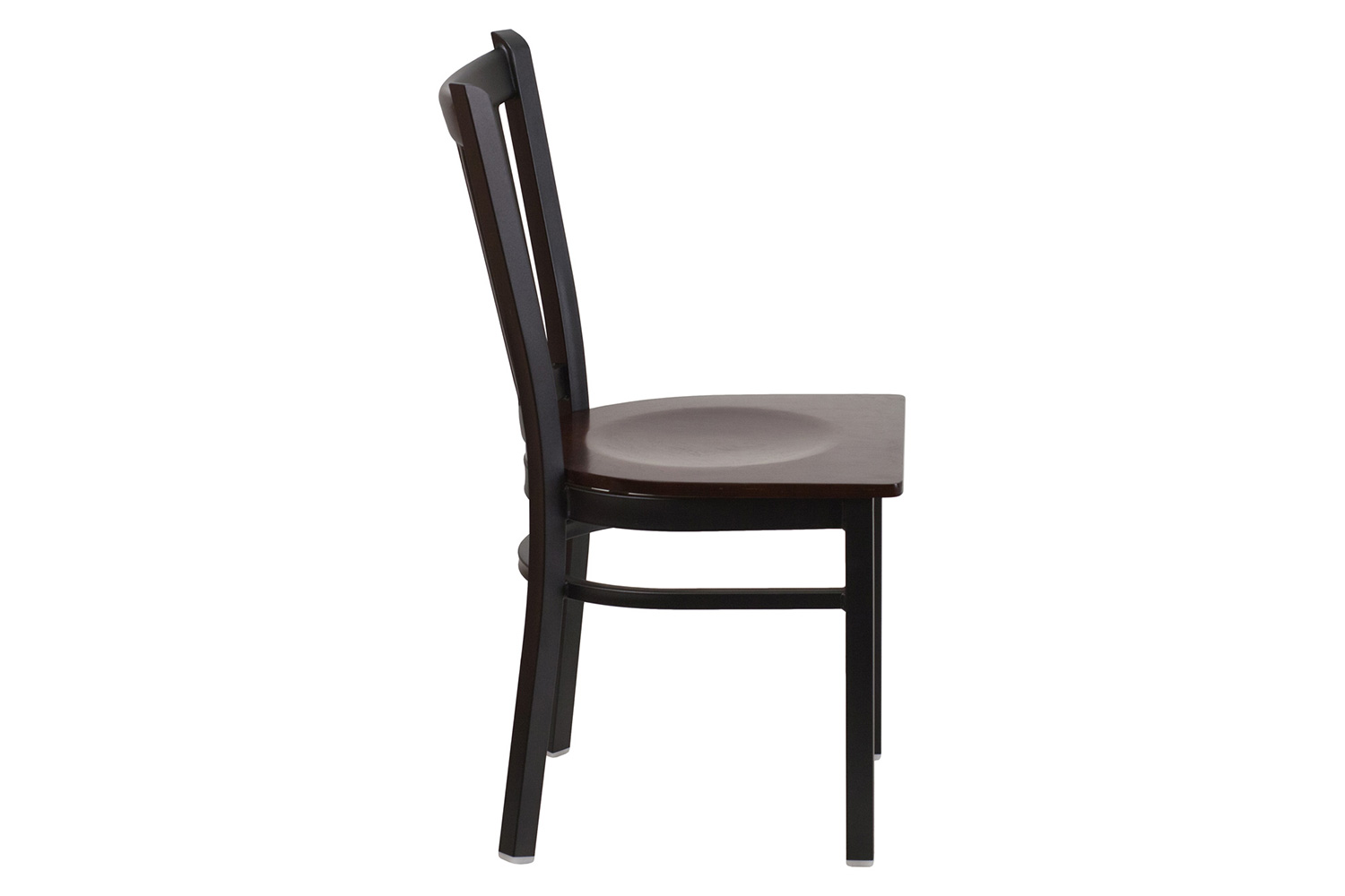 BLNK HERCULES Series Black Metal Vertical Back Restaurant Chair with Wood Seat - Walnut