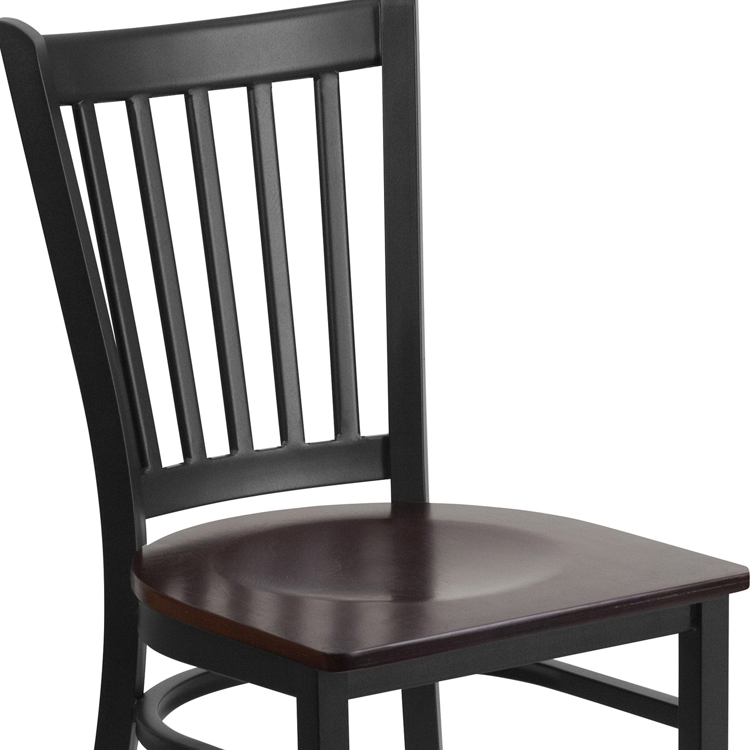 BLNK HERCULES Series Black Metal Vertical Back Restaurant Chair with Wood Seat - Walnut