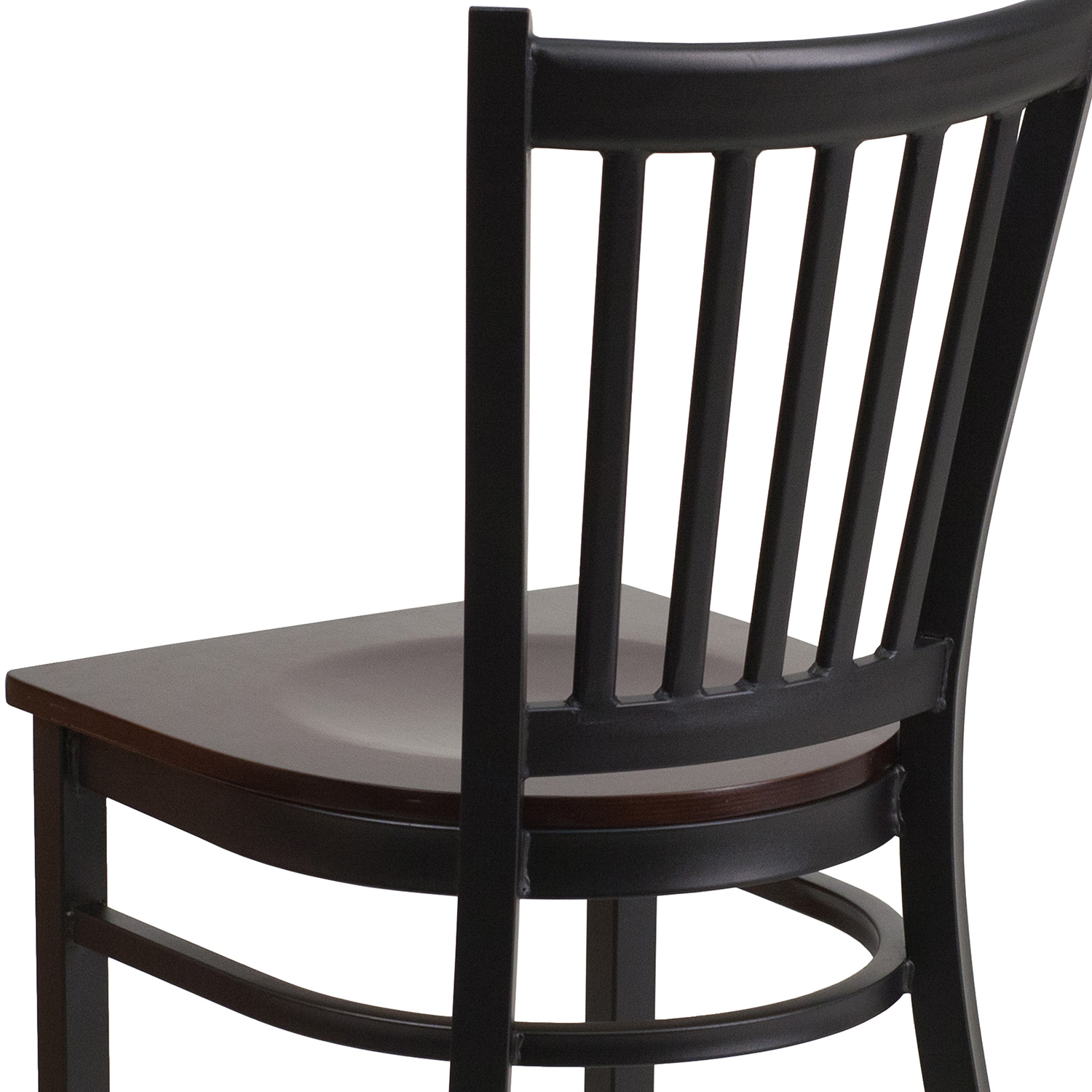 BLNK HERCULES Series Black Metal Vertical Back Restaurant Chair with Wood Seat - Walnut