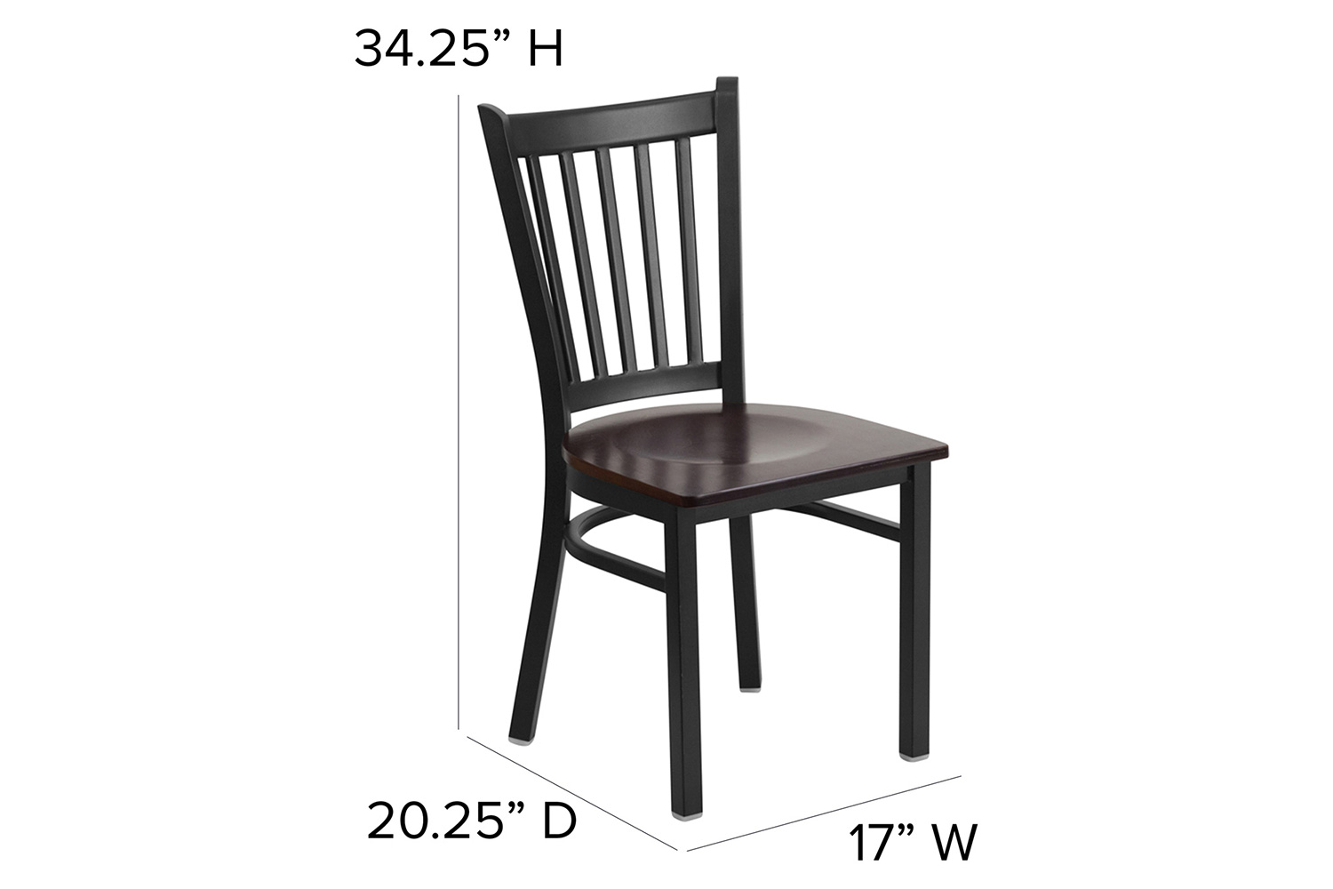 BLNK HERCULES Series Black Metal Vertical Back Restaurant Chair with Wood Seat - Walnut