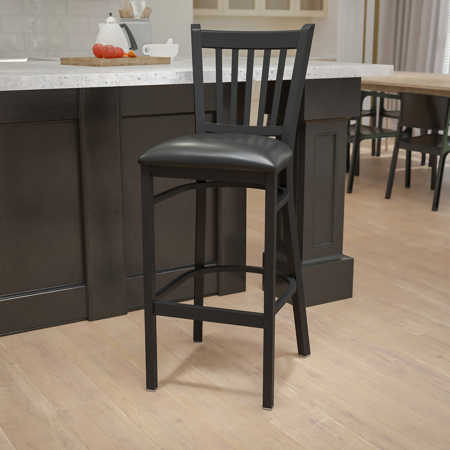 BLNK HERCULES Series Black Metal Vertical Back Restaurant Bar Stool with Vinyl Seat