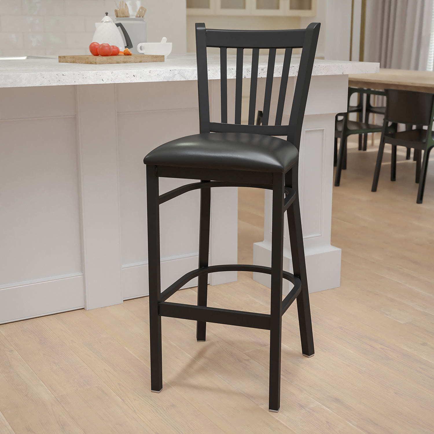 BLNK HERCULES Series Black Metal Vertical Back Restaurant Bar Stool with Vinyl Seat - Black