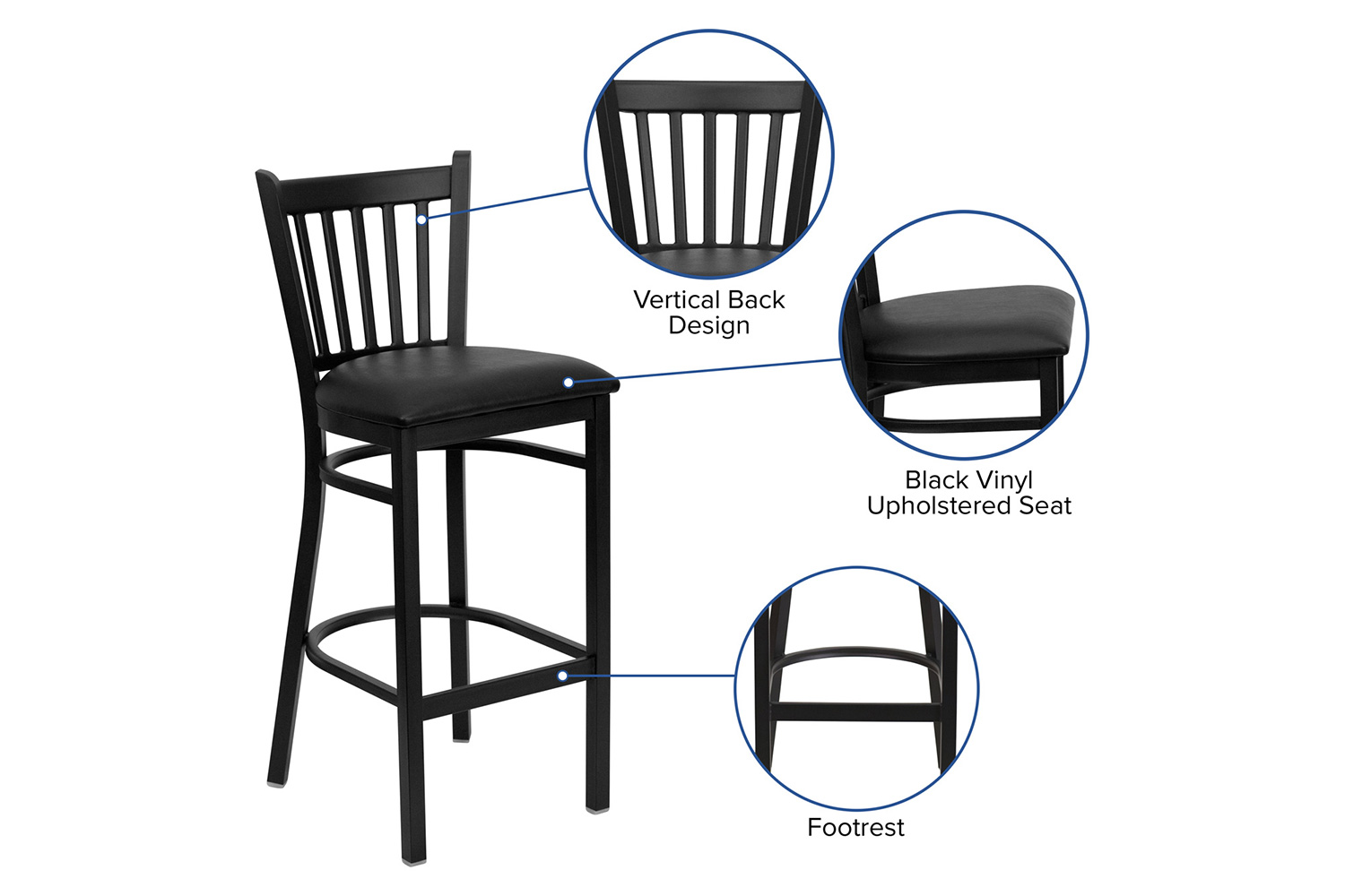 BLNK HERCULES Series Black Metal Vertical Back Restaurant Bar Stool with Vinyl Seat - Black