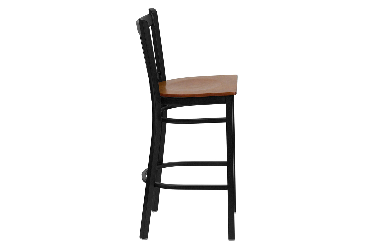 BLNK HERCULES Series Black Metal Vertical Back Restaurant Bar Stool with Wood Seat - Cherry