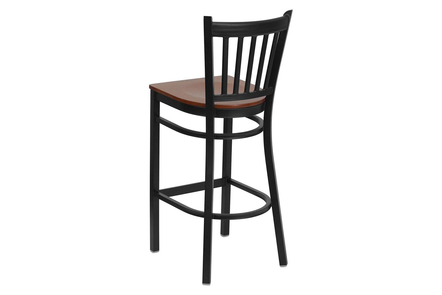 BLNK HERCULES Series Black Metal Vertical Back Restaurant Bar Stool with Wood Seat - Cherry