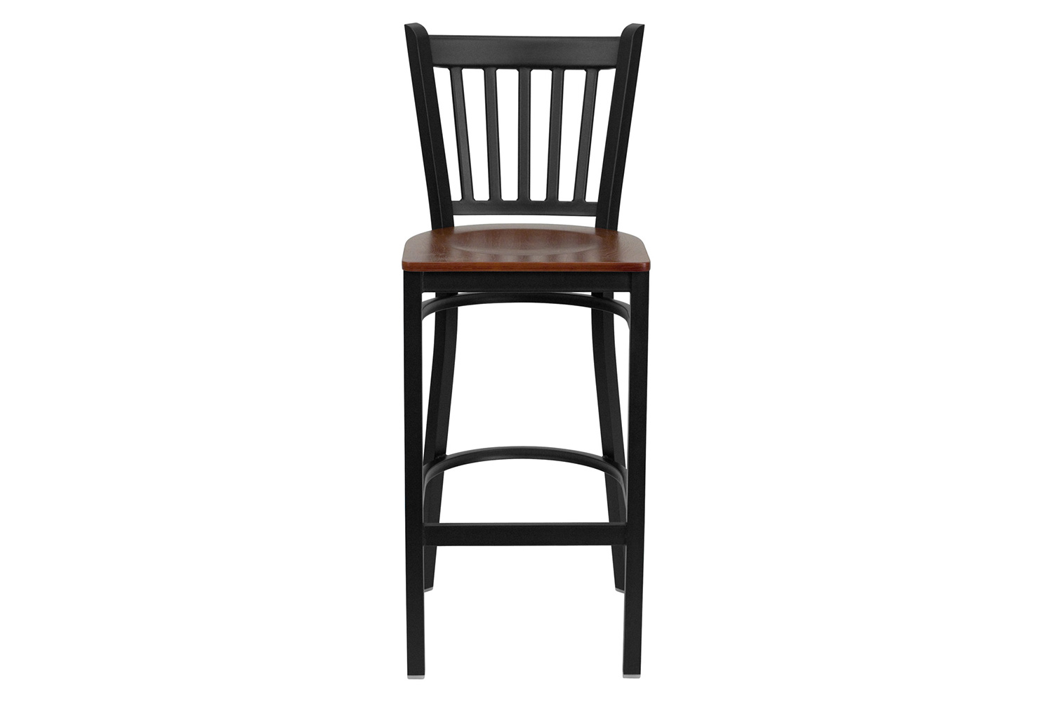 BLNK HERCULES Series Black Metal Vertical Back Restaurant Bar Stool with Wood Seat - Cherry