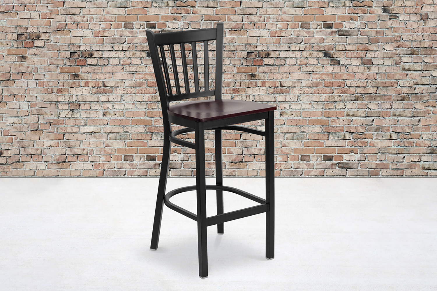 BLNK HERCULES Series Black Metal Vertical Back Restaurant Bar Stool with Wood Seat